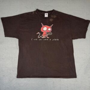Y2K I Wish You Were A Pinata Devil T-Shirt Brown Humor Graphic Tee XL 2000s